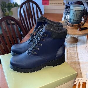Navy Blue Lace-Up Ankle Boots